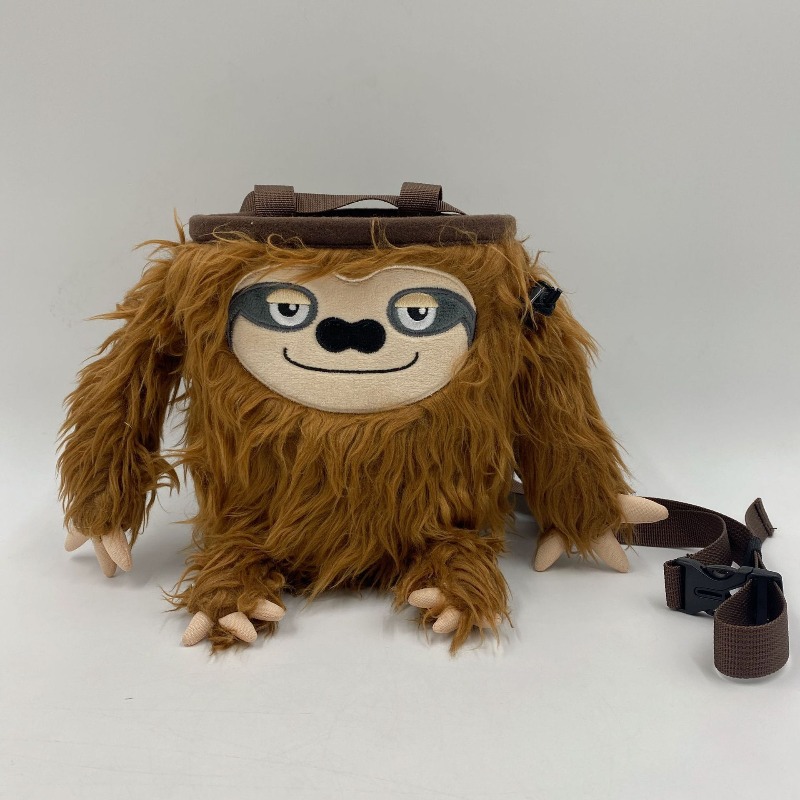 adorable sloth climbing chalk and gym bag a fluffy drawstring waist pouch featuring   eyes and a sloth face a durable outdoor sports crossbody bag suitable for climbing and hiking hands   with secure closure