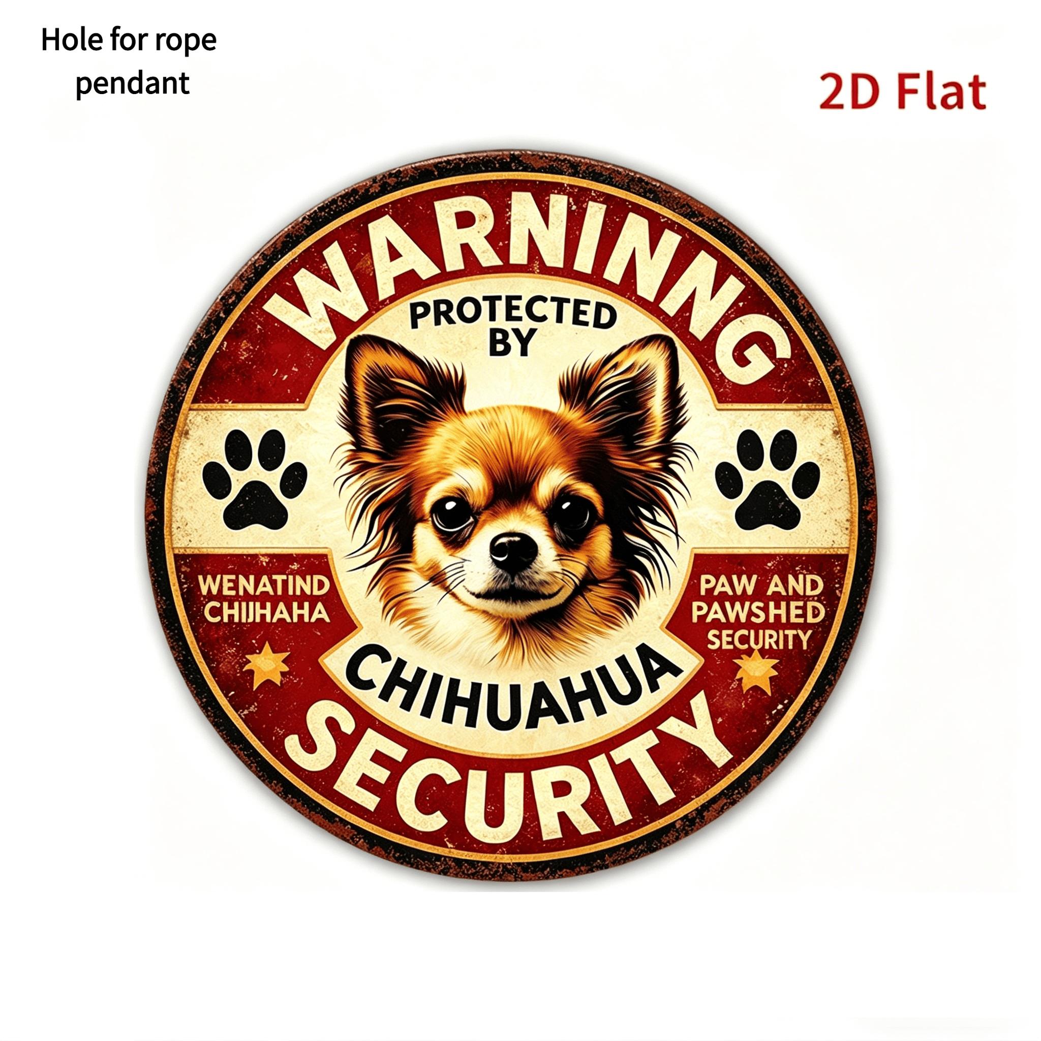TEMU 2d Flat, 1pc Vintage Chihuahua Security Sign - Distressed Retro Warning Plaque With Chihuahua, Artificial Round Wall Hanging Suitable For