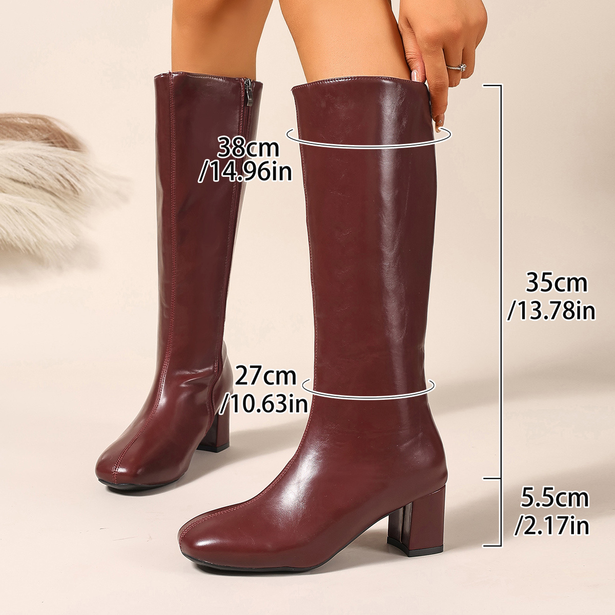 Fashionable Versatile High Heel Knee-High Boots for Women, Chunky Winter Warm Simple Slip-On Outdoor Long   Fur Lined Ankle  ,  , Boots for Women Knee High, Ankle Boots Women, Shoes for Women Boots, Platform Boots for Women, Boots for Women Ankle