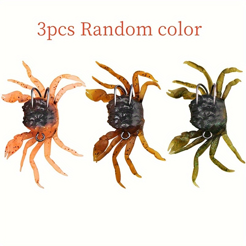 TEMU 3pcs Lifelike 3d Crab Soft Silicone Baits With Sharp Hooks - Saltwater & Winter Fishing, Ideal Octopus Catch