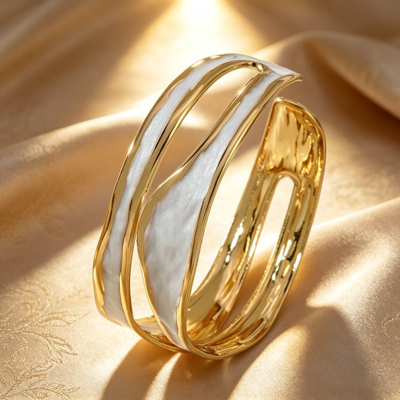 Women's Light Luxury Double Hoop Twisted Pattern Open C-Shaped Bangle Bracelet