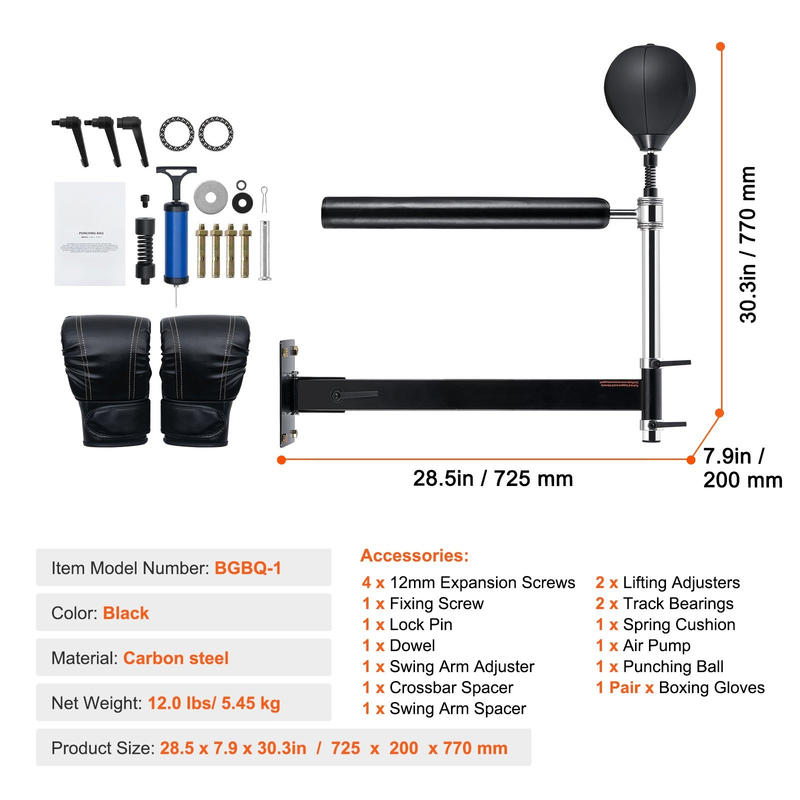 A Boxing Training Apparatus Featuring A Wall-mounted Spinning Bar, Equipped With A Punching Ball, Adjustable For Speed Training, And Includes Gloves, Suitable For Kickboxing, Mma, And Fitness Workouts