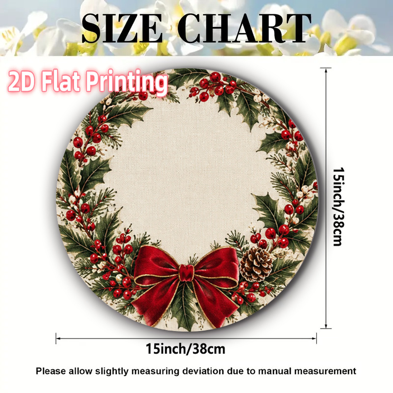 TEMU 2d Flat 4pcs Christmas Wreath Red Circular Placemat Suitable For Parties, Home Use, Themed Restaurants, Halloween, And Christmas Decorations.