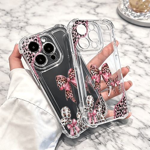 öğe resmi telefon kılıfı - leopar kalp düğüm desenli - 4 taraflı düşme önleyici tasarımlı şeffaf telefon kılıfı, iphone 18 17 16 15 14 13 12 216/pro/pro max/ultra serisi ile için mükemmel
