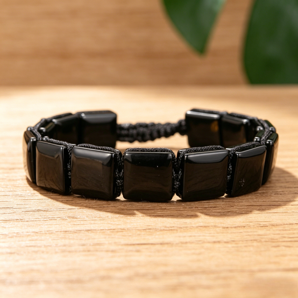 TEMU 1pc Lomuine Hand-woven Natural Black Agate Bracelet - Bohemian Hand- Stone Beads, Charm Suitable For Casual Attire, Gift For &, Unisex For