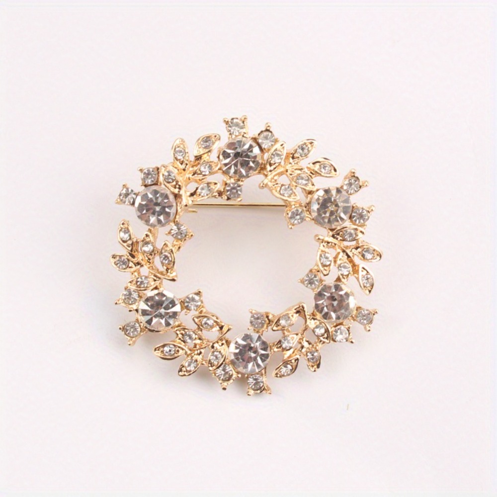 TEMU Gouden Vintage Laurierkrans Strass Statement Broche, Elegante Bloemrijke Reversspeld, Bruids Bruiloft Banket Accessoire voor Vrouwen, Veelzijdig