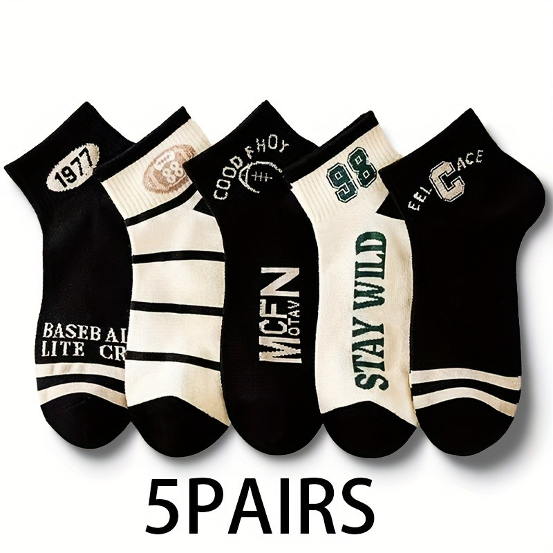 E-shop Bunte 5er-Pack 1977 Nummerierte Socken - FF Herren Frühjahr/Sommer 1977 Niedrig geschnittene schweißabsorbierende geruchshemmende Sportmode