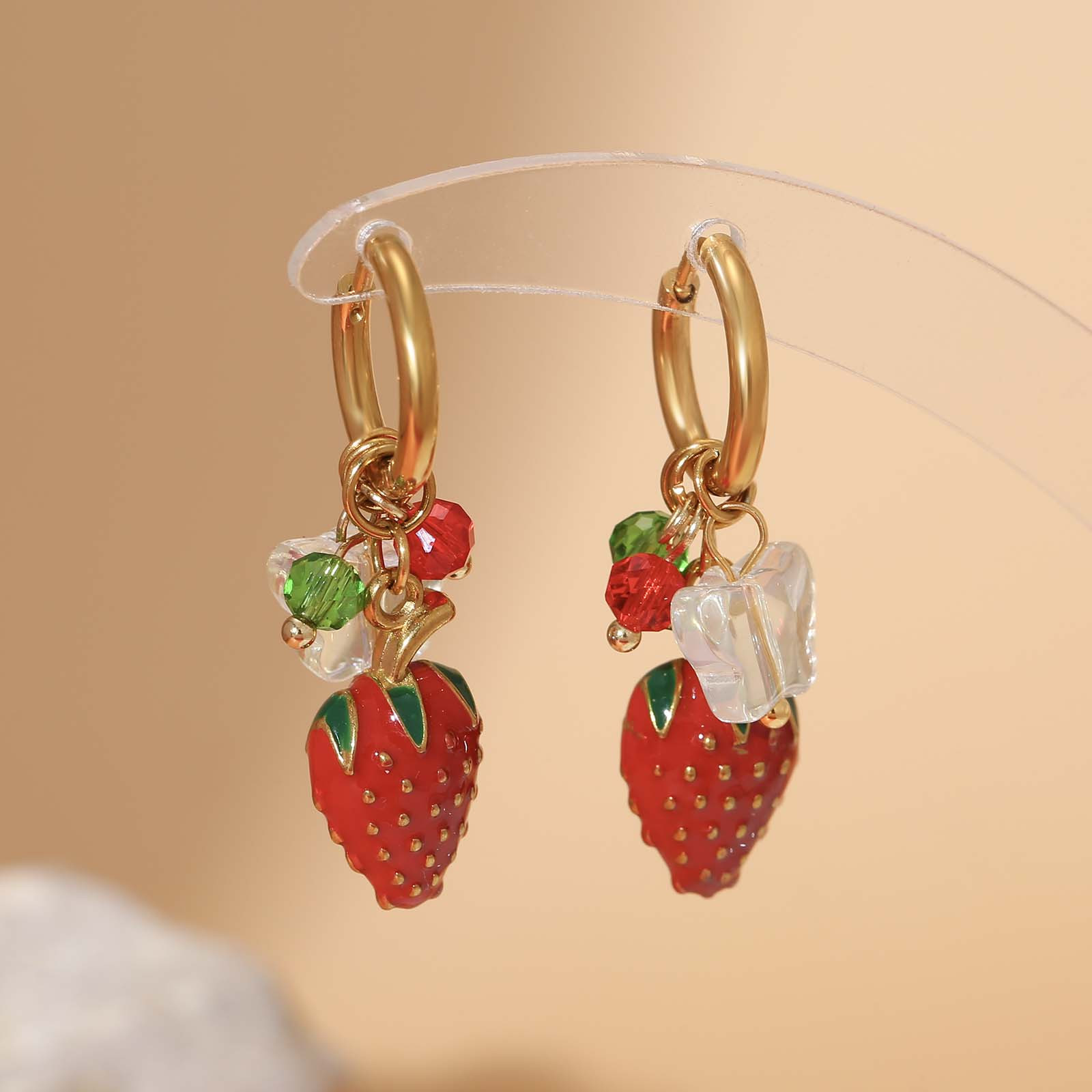 TEMU 1pc Women's Fashion Dangle Earrings Bead Colorful Bead Ear Stainless Steel Material Unisex Suitable For Parties Travel Banquets Daily Beach Wear