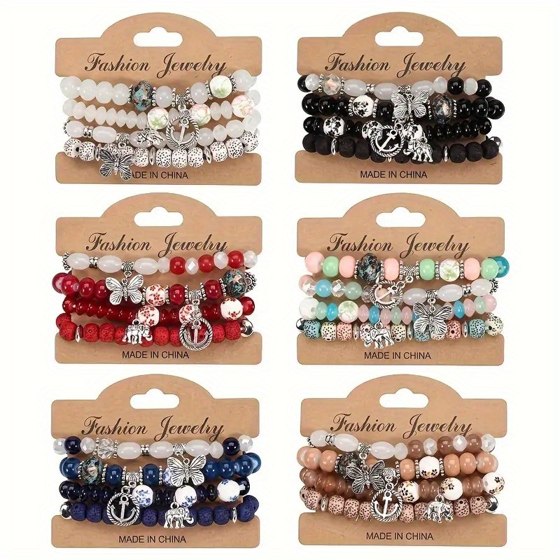 TEMU 6 Sets Of Bohemian Stacked Beaded Bracelets Decorated With Elephant And Pendants. Elastic Stackable Bracelets Are Jewelry Accessories Suitable For Women And S To Wear On The Beach In Summer