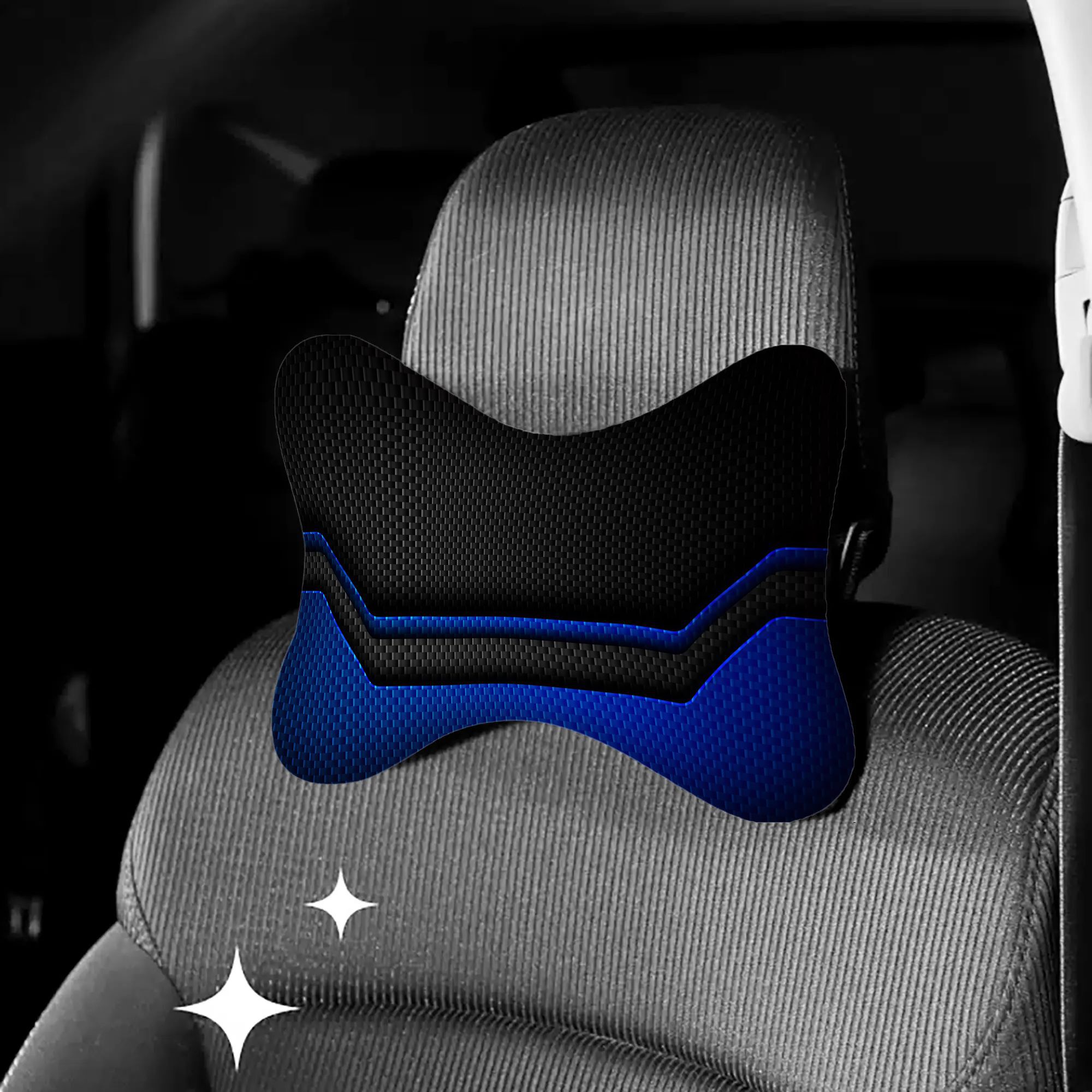 TEMU para reposacabezas de asiento de coche deportiva de 1 pieza con negra y azul, de almohada para cuello transpirable y extraíble para mayor