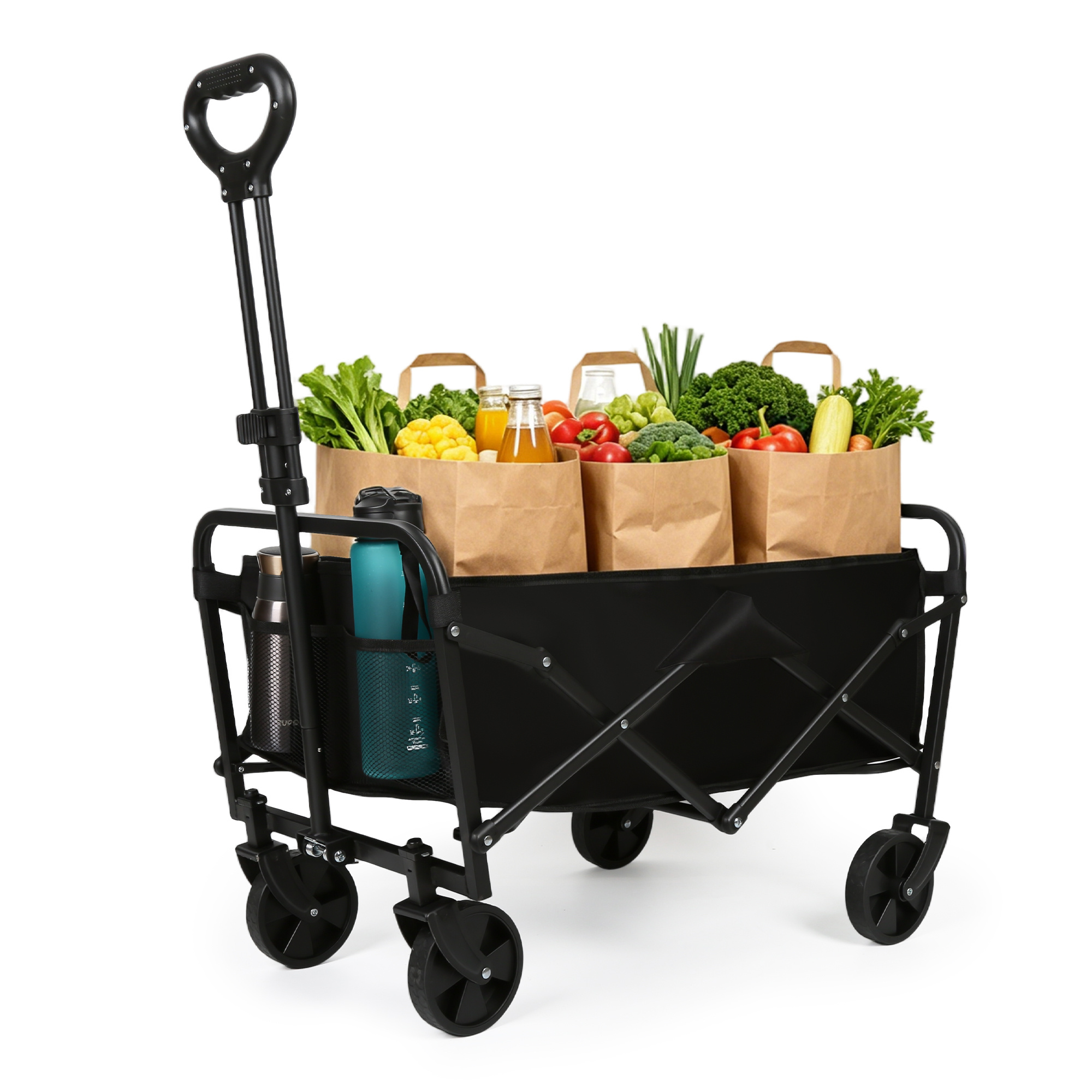 TEMU Carro de Camping Plegable, 90L Gran Capacidad 330LBS Carro Utilitario Resistente con Estructura de Acero al Carbono y Ruedas Giratorias de 360°,