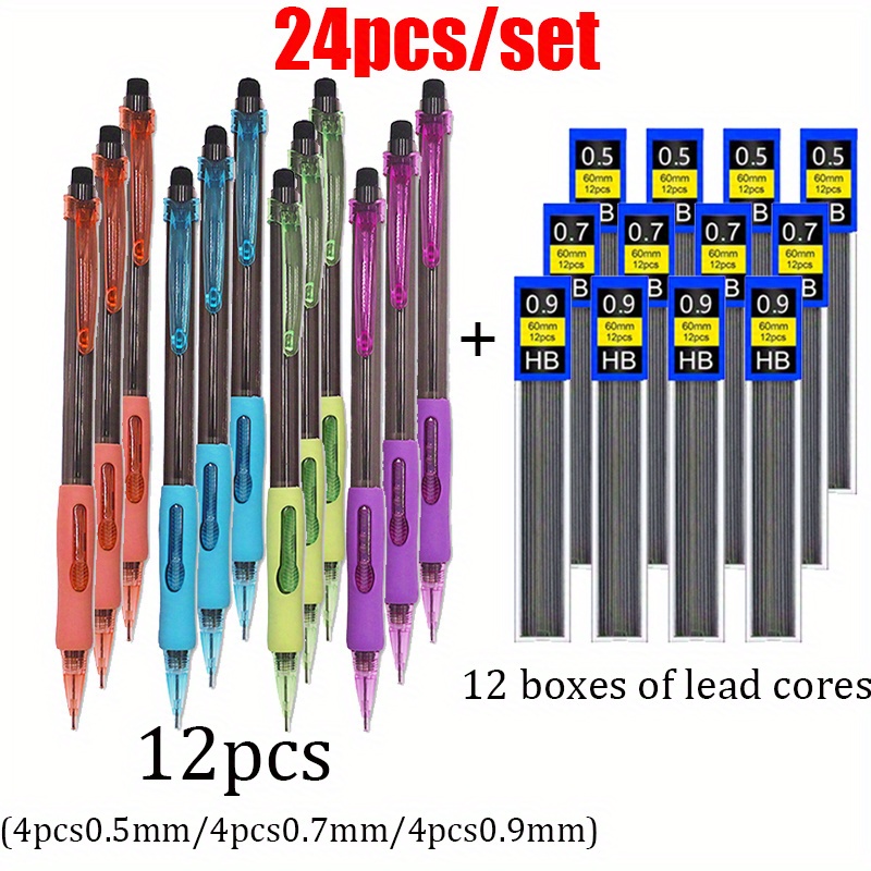 Image of 24pcs/set Quality Comfortable Grip Mechanical 0.5/0.7/0.9mm Pencil Set, Black Hb Pen Core Not Easy To Break, Very Suitable For Sketching, Drawing Tools, Office Stationery, School Supplies