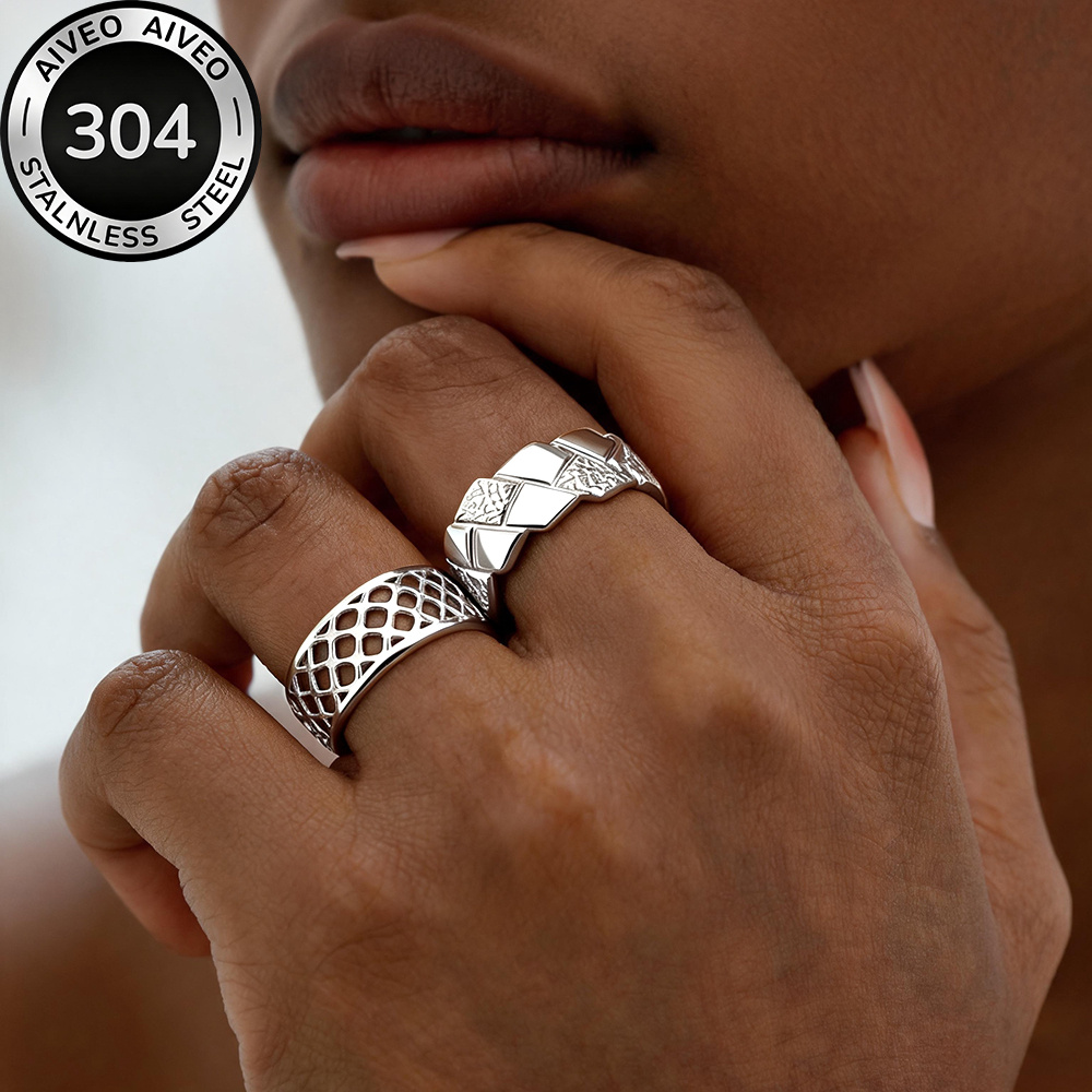 2pc Golden Stackable Open Ring Set, Stainless Steel