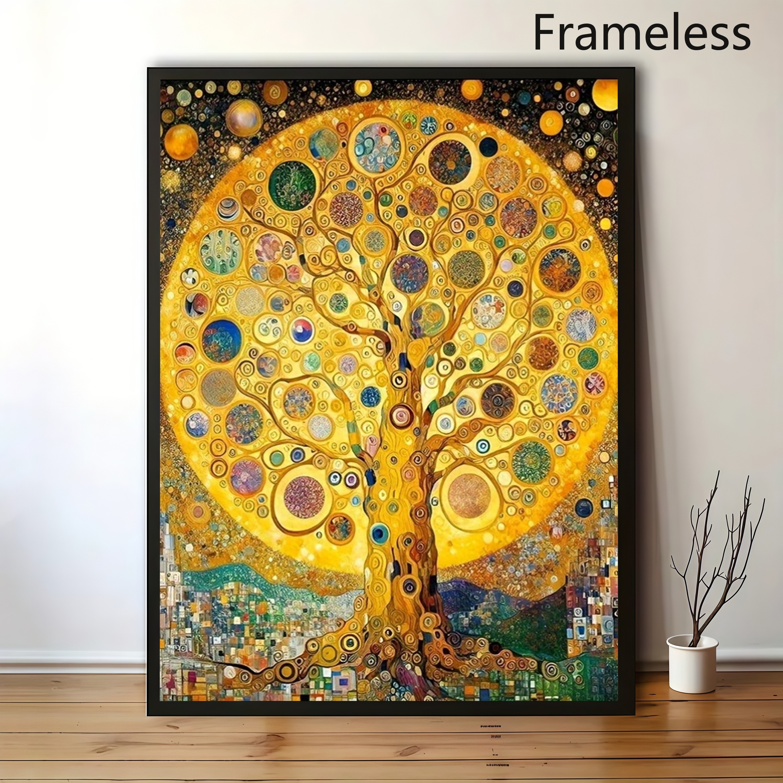 TEMU 2d Flat, Gustav Klimt Tree Of Life Wall Art - Modern Vertical Canvas Suitable For Living Room, Bedroom, Office Decor - Iconic Klimt Style For