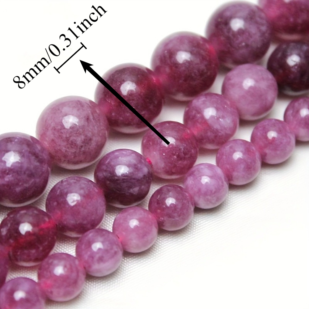 TEMU Perline in lepidolite naturale, perline sciolte lisce viola per gioielli, forniture fai da te per braccialetti, collane, orecchini, idea regalo