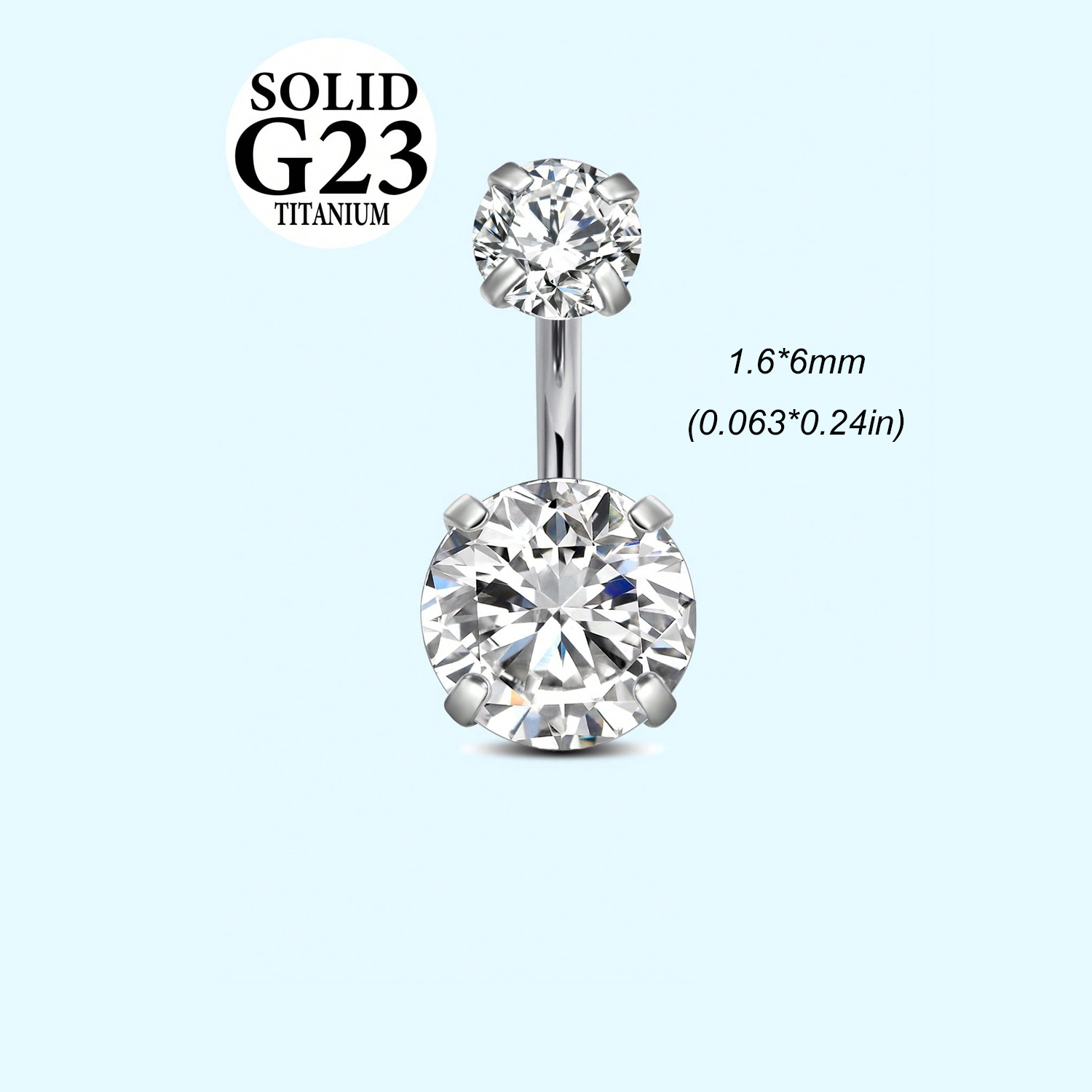 E-shop 1 Stück G23 Titanstahl Bauchnabelring 14G Facettierter Synthetischer Zirkonia, Nabelpiercing Schmuck mit Innenfaden, Bauchpiercings für Frauen