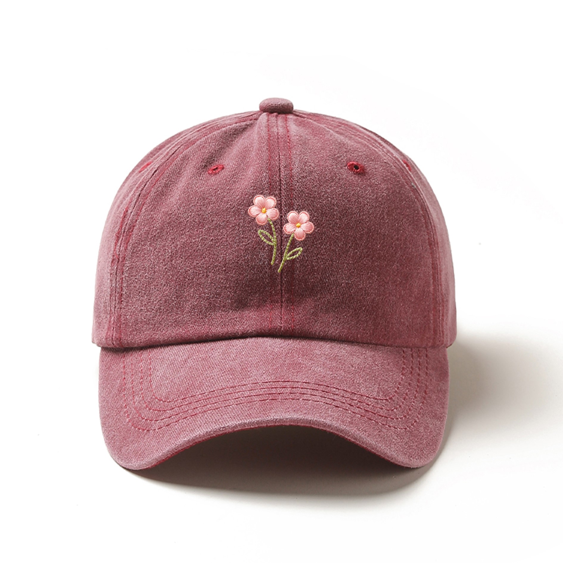 TEMU Fresh Pink Small Floral Embroidery Baseball Cap, Adjustable Size, Versatile For Daily , Super Gentle Gift For