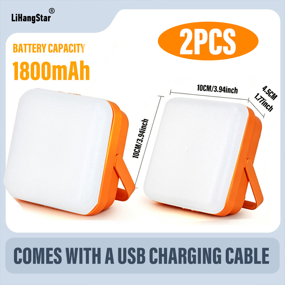 TEMU Lihangstar 2pcs Lampes de Camping Extérieures, Lampes Portables Carrées Orange, Rechargeables USB, 3 d'Éclairage, Lampes de Stand Portables, un