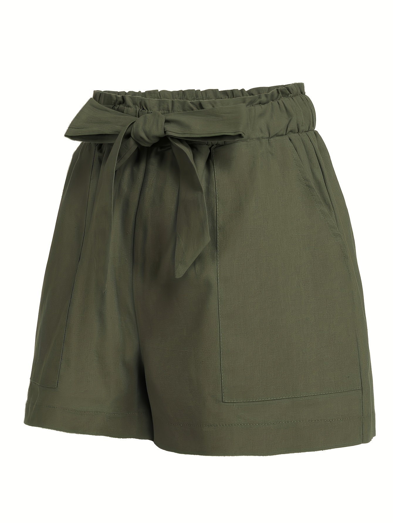 plus size waist   shorts spring and summer casual solid color pocket shorts ladies clothing army green 2