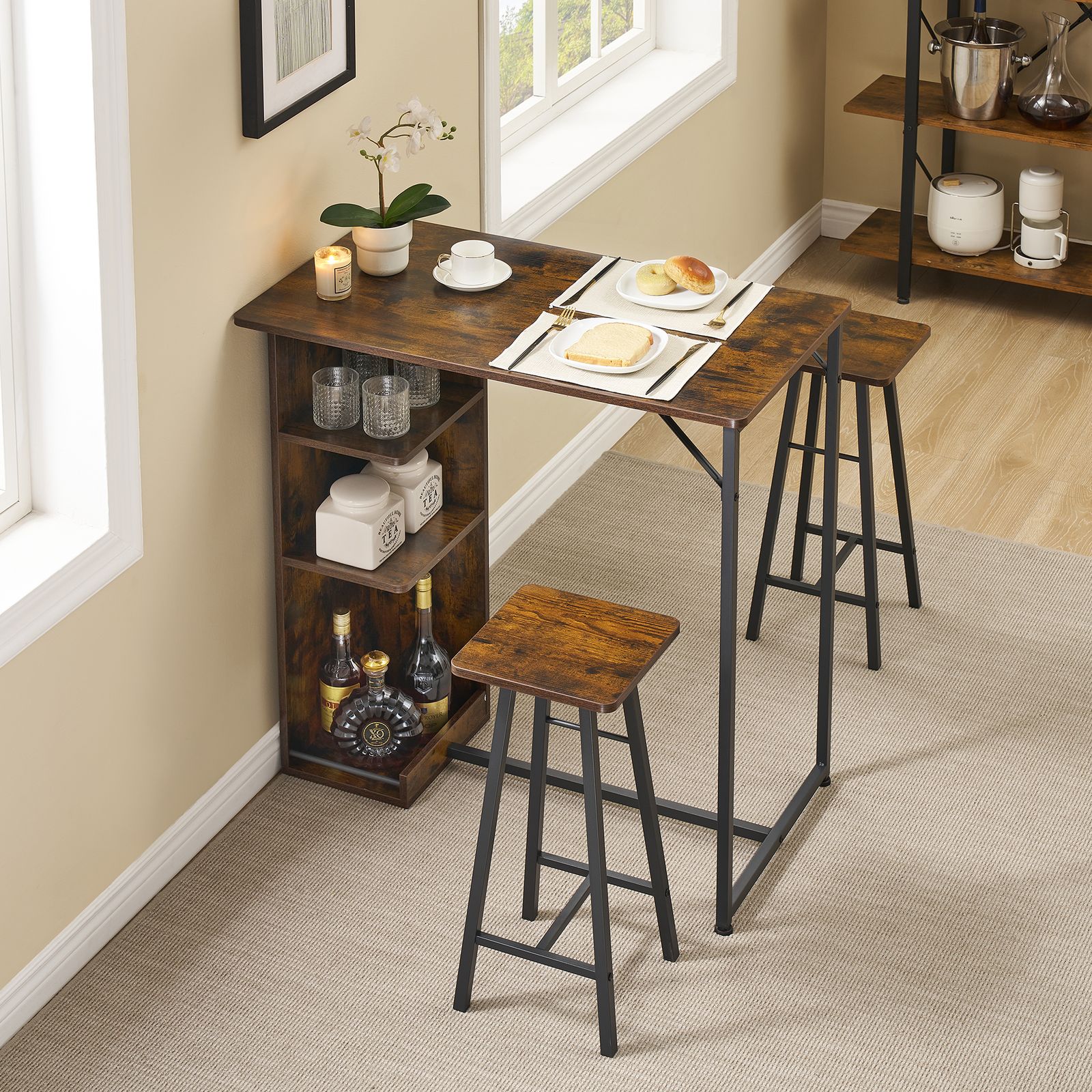 conjunto de   com 3 peças e 2 cadeiras, mesa de pub   de  ,   de armazenamento de 3 níveis para  ,   e cozinha