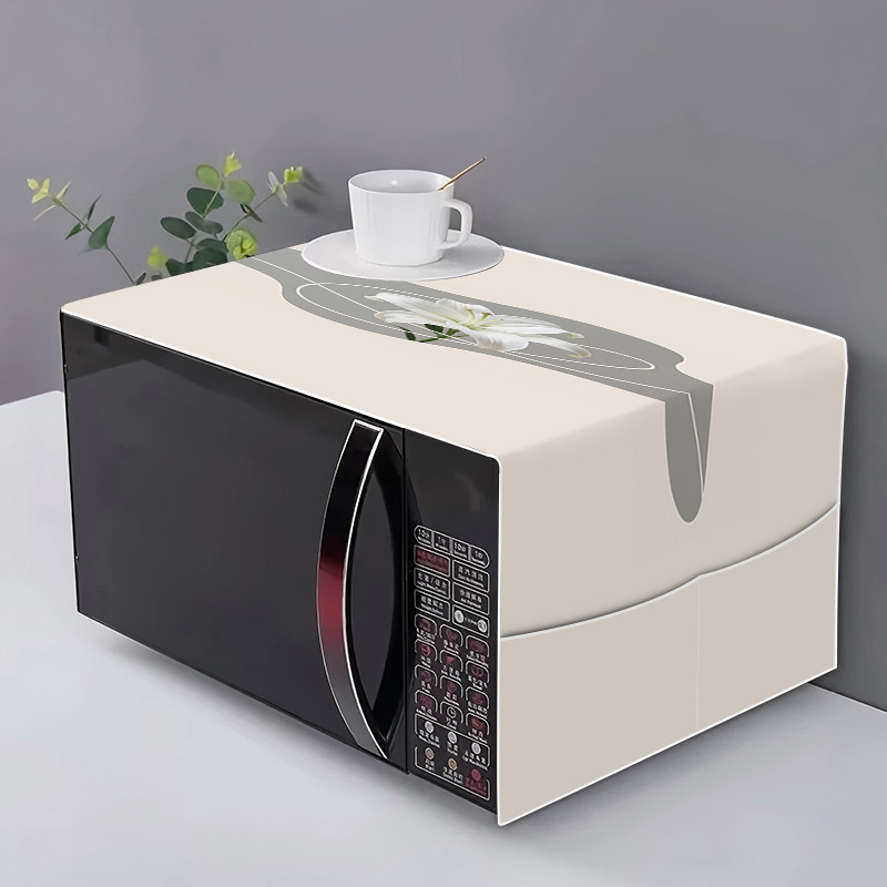 TEMU 1pc, Microwave Oven Cover, Refrigerator Cover, Washing Machine Cover, 2d Flat, Minimalist Gray And Decoration, Elegant Gray And White Floral