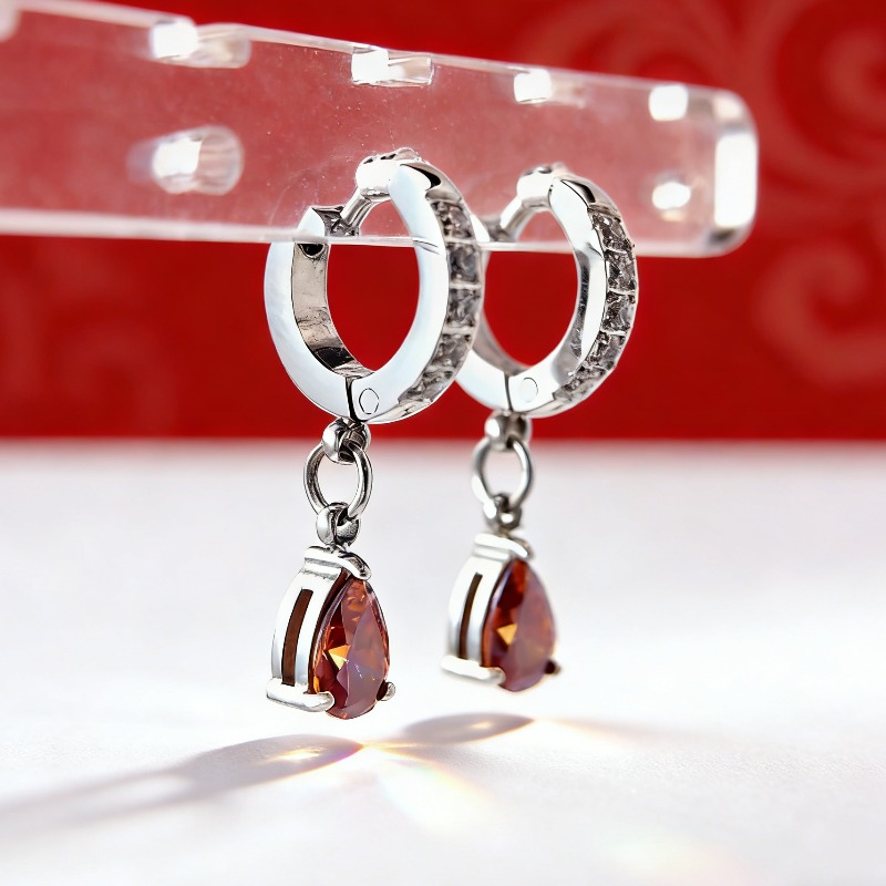 Pomegranate Red Moissanite Drop-shaped Earrings for Special Occasions