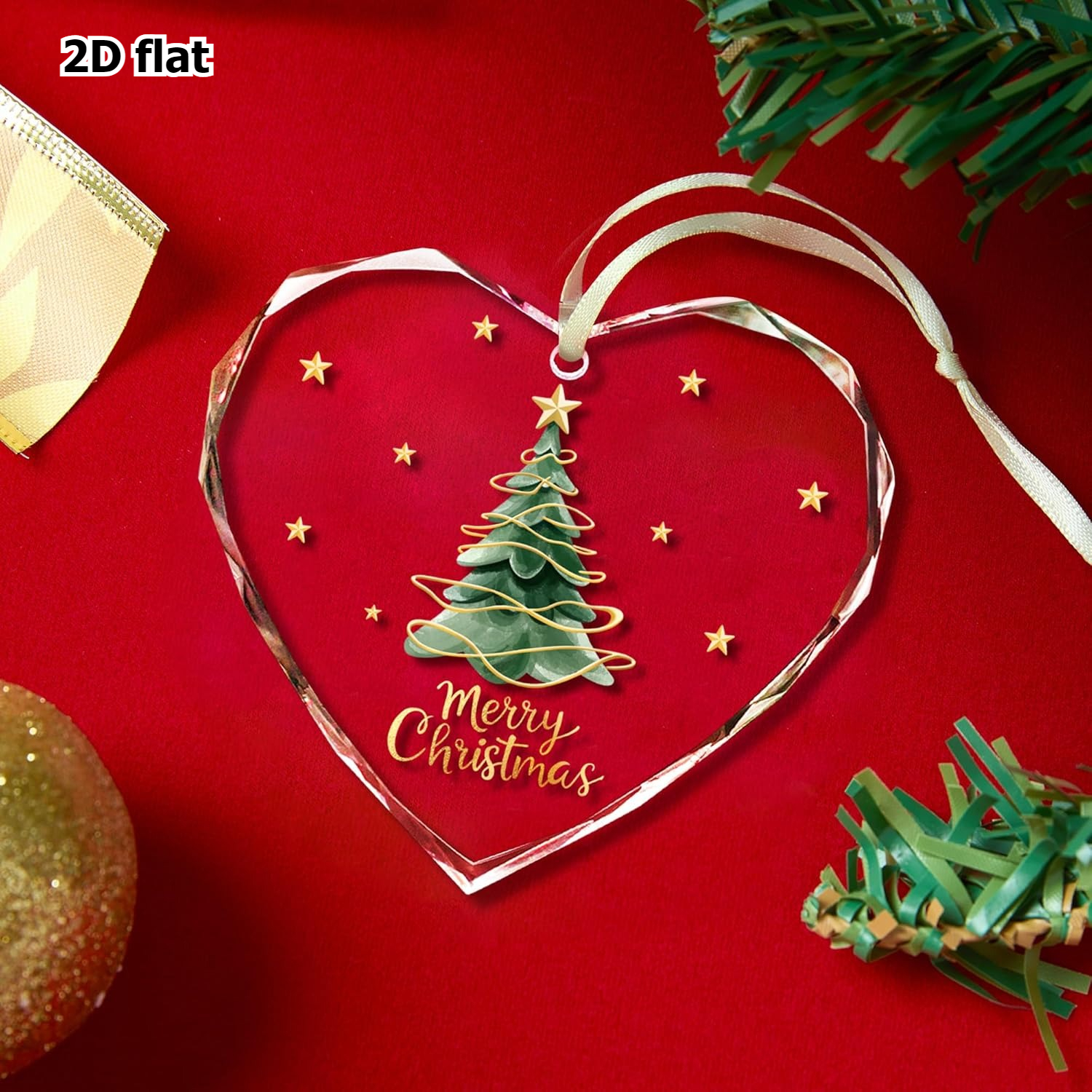 Image of 2d Flat Design, 1pc Heart-shaped Christmas Ornament - Heart-shaped , Suitable For Christmas Tree Topper, Hanging Decoration, Party Decoration (8.0cm X 7.49cm) Collectible Gift, For Christmas Trees And