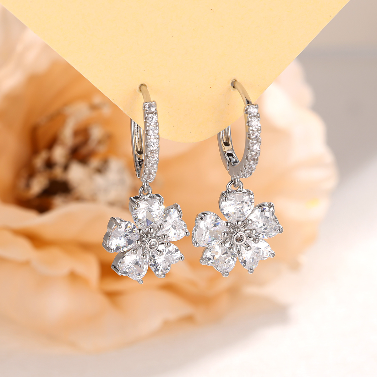 Women’s Petal Earrings with Full Zirconium Inlay, Exquisite Design