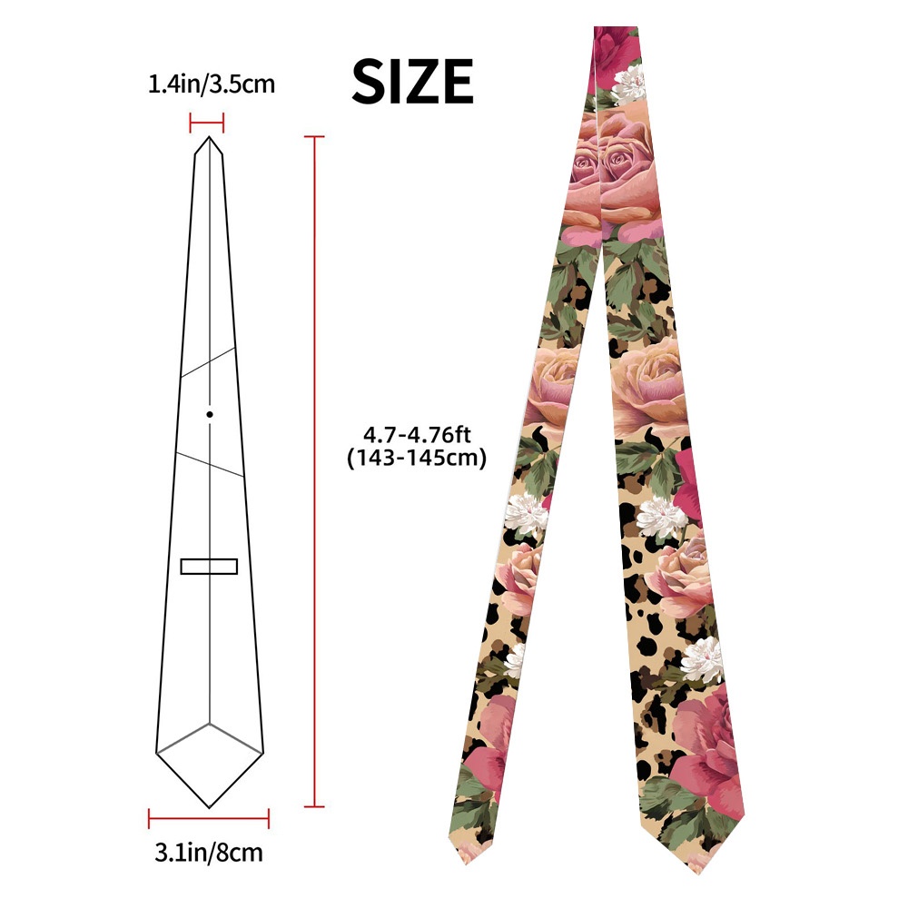 TEMU 1pc Leopard Roses Print Tie - Elegant Pattern, Perfect For Formal Events And Everyday Wear