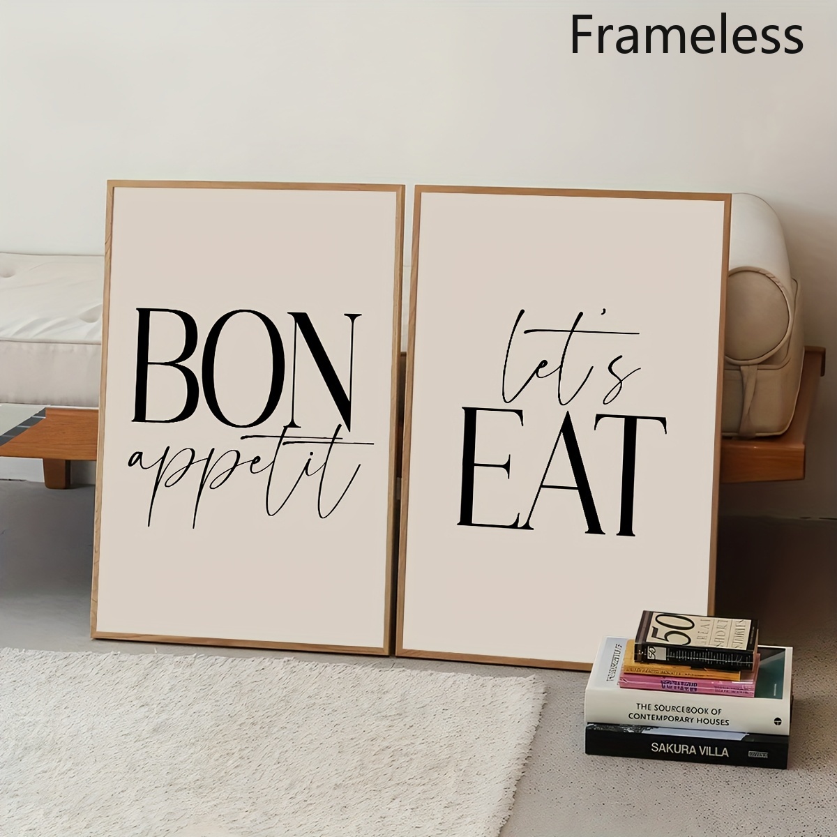 TEMU 2D Flach, 2D Flach, 2er Set und Lass uns essen Poster - Französische und englische Küchenschilder, - Themen-Deko passend für modernes Zuhause,