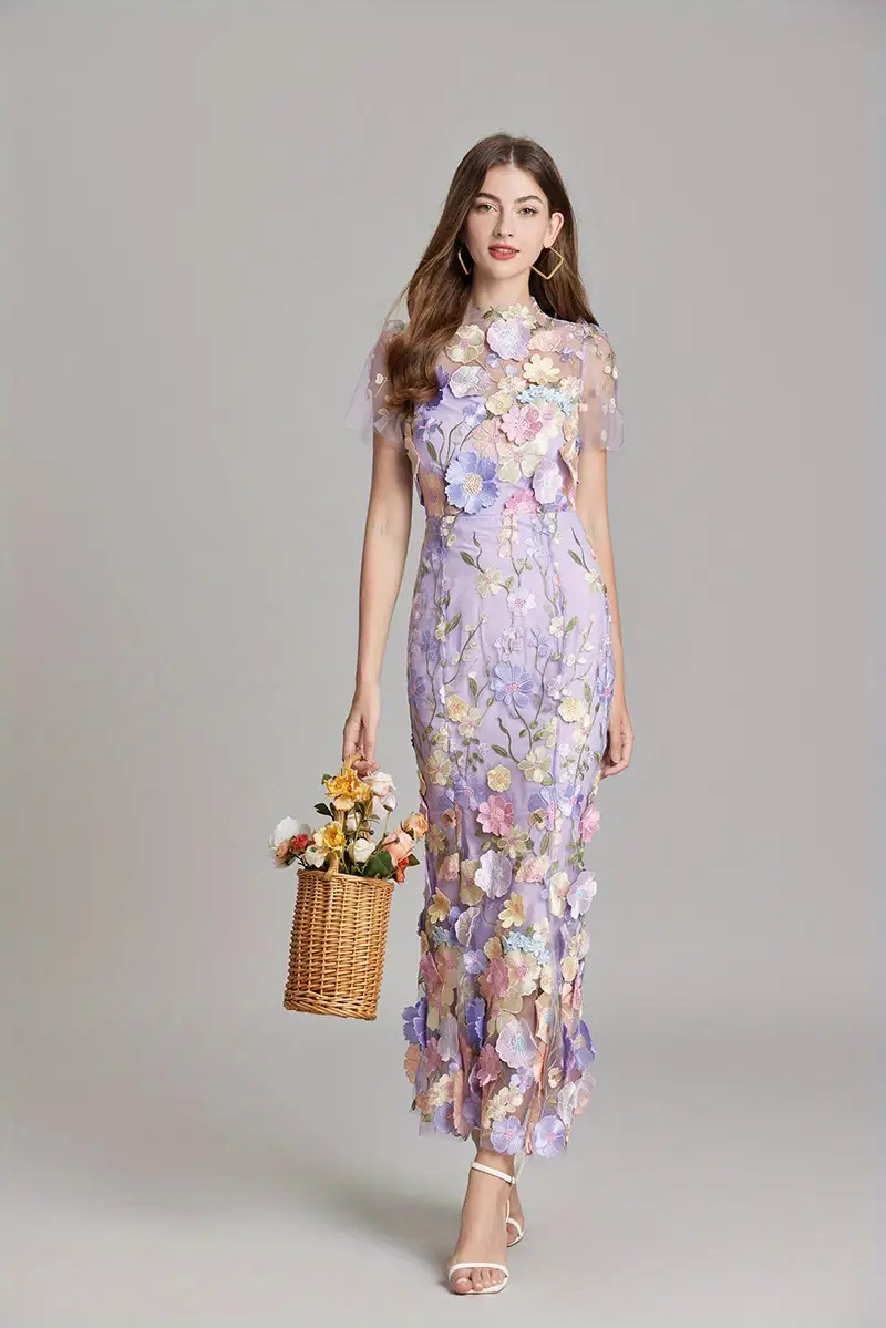 elegant heavy duty floral lace embroidered fitted mermaid long dress for women suitable for weddings and bridesmaid attire Product details 5