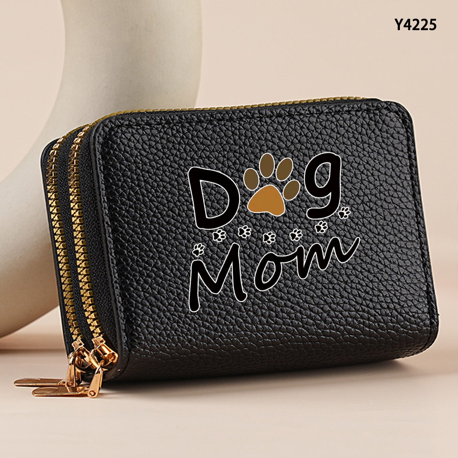TEMU 1pc Of Stylish, Simple, And Versatile Double-layer Zipper Wallet Featuring A Fun Brown Paw Print "dog Mom" Silhouette Print Design. This