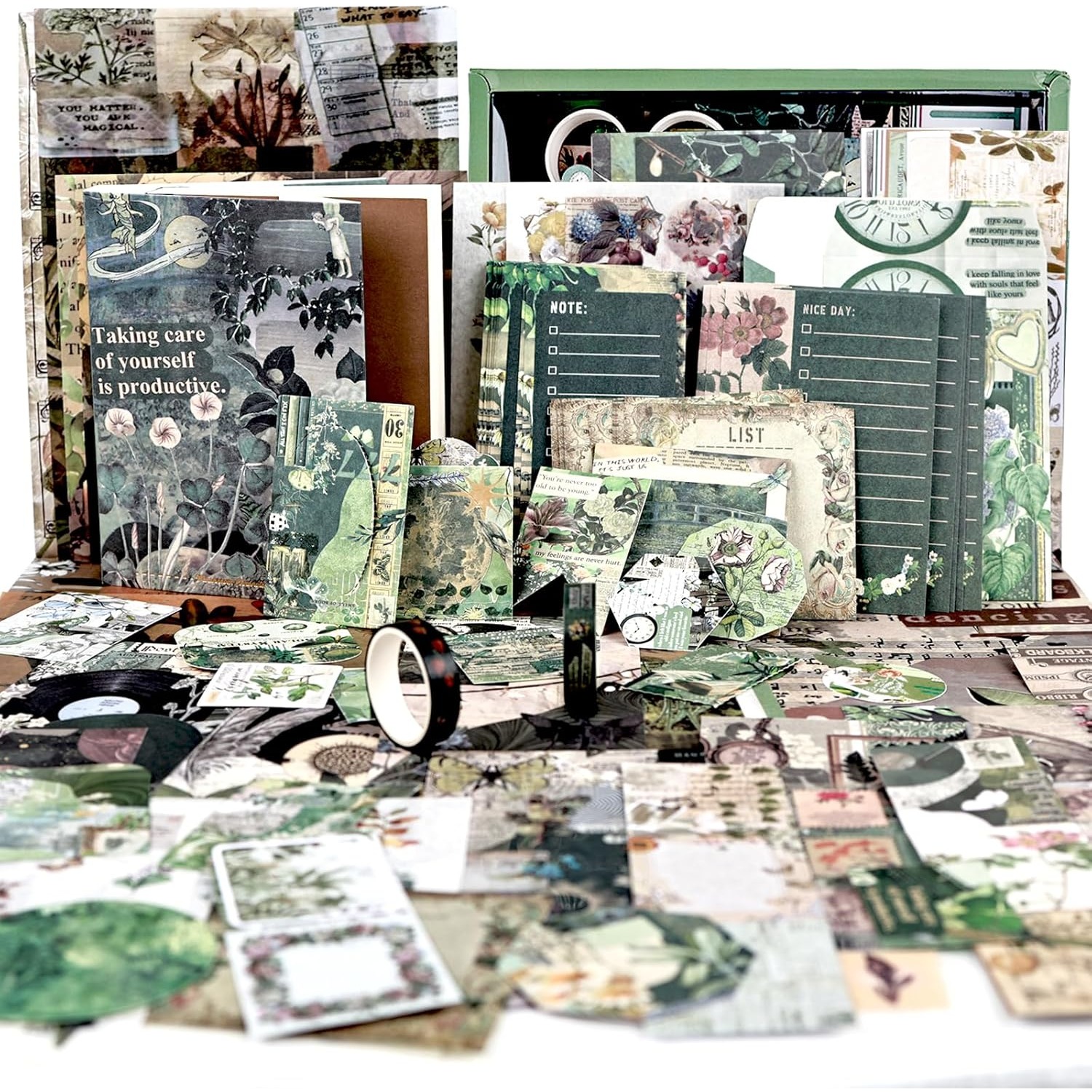 185pcs Junk Journal Scrapbooking Kit | Aesthetic Paper Stickers | Art Gift For Adult Women | Light Brown