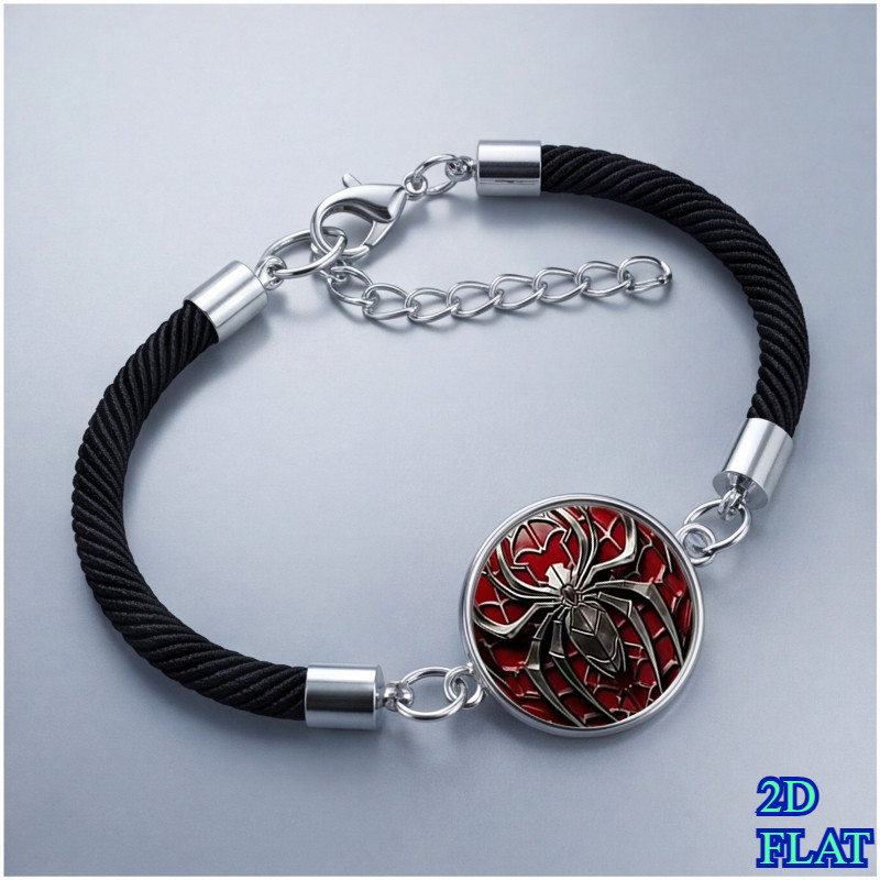 TEMU Bracelet 2D Plat Araignée Corde Noire, Accessoire Unisexe, Cadeau de Fête Idéal pour Fans Mâles et Femelles pour Noël, Halloween ou Fêtes
