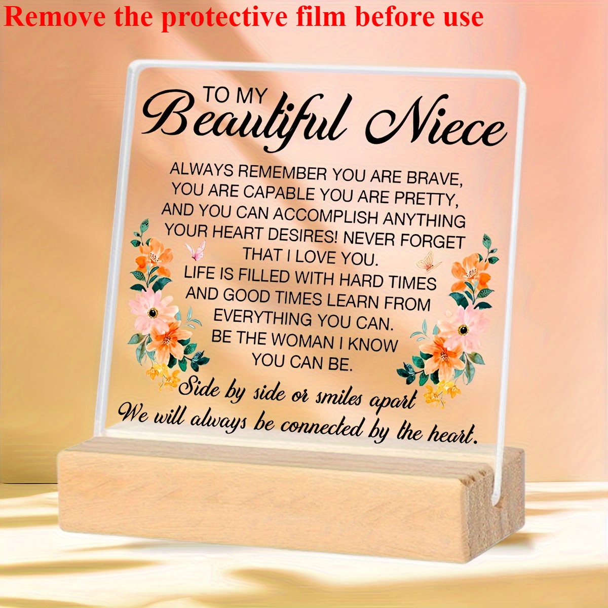 TEMU 2d Flat, Inspirational Niece Gift /aunt - Acrylic & Wood Base Desk Decor With & Message, Birthday Graduation Present, Contemporary Home Office