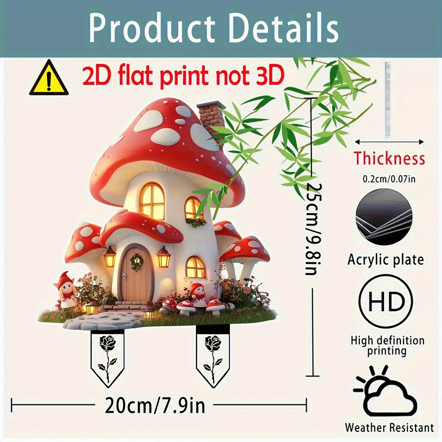 E-shop 2D Flach, 1 Acryl Fantasy Pilzhaus, mit Puppen Garten Dekoration, 24, 89 X 20, 07 Cm, zum Einsetzen in Outdoor Rasen- und Blumentopf Dekoration,