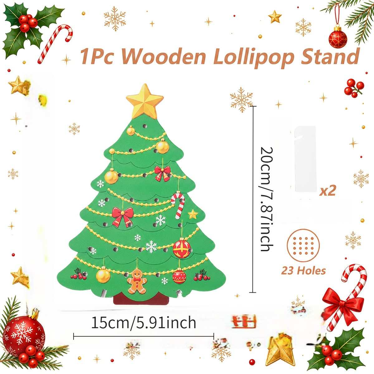 TEMU 1pc, Green Christmas Wooden Lollipop Stand, Merry Christmas Home Decor, Christmas Tree-shaped Lollipop Holder, Christmas Decoration, New Year