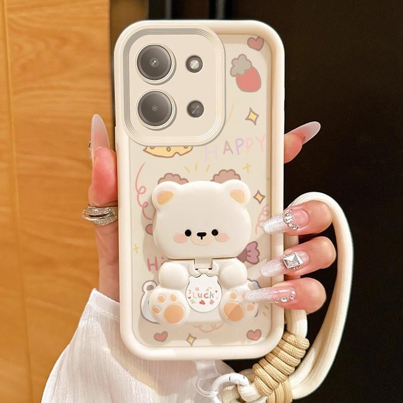 TEMU Phone Case - For Redmi 15c Phone Case Cartoon Bear Brackets And Lanyard Pattern Entertainment Ready Comfortable Feel Suitable For Redmi 15c Case