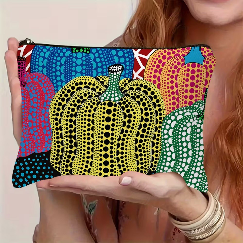 TEMU Whimsical Pumpkin 2d Flat Cosmetic Bag, Durable Polyester Makeup Pouch In 22*15cm/8.7*5.9inch, 1pc Stylish Organizer For Travel, Daily Toiletry