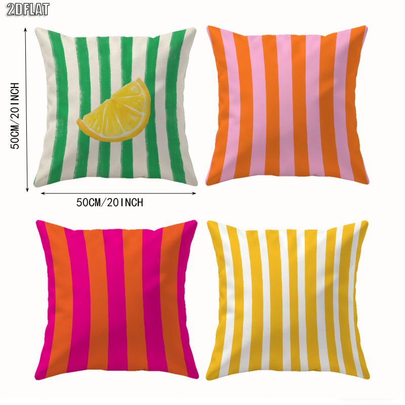 TEMU 4 fundas de almohada con estampado de limón a rayas multicolores, fundas de almohada de estilo energético y para la decoración del hogar, regalo