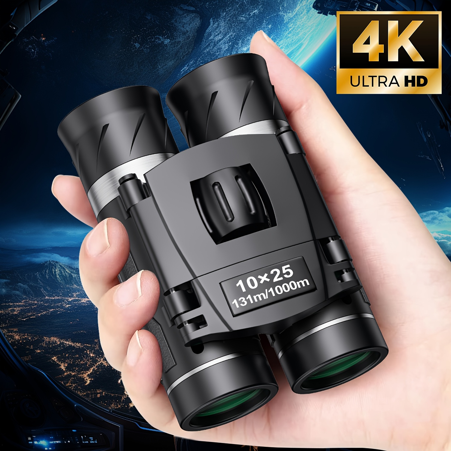 4k hd компактные бинокли 10x25 высокой мощности – ультрапортативный карманный   с поясной сумкой и ремнем, прочные легкие   для наблюдения за птицами, охоты, путешествий, спорта, концертов (черные), классические аксессуары для путешествий, элегантная  , точный фокусировочный механизм