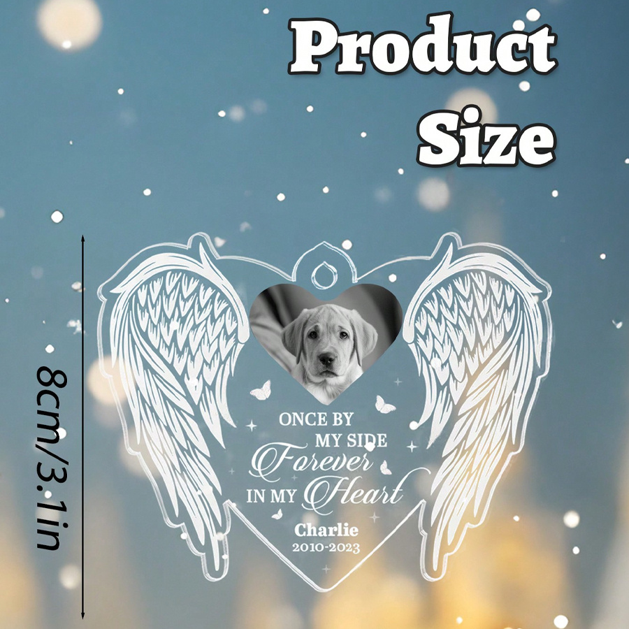E-shop Benutzerdefinierter Acryl Foto Text Anhänger "Immer bei mir, für immer in meinem Herzen" - Personalisiertes Gedenkornament - Acryl