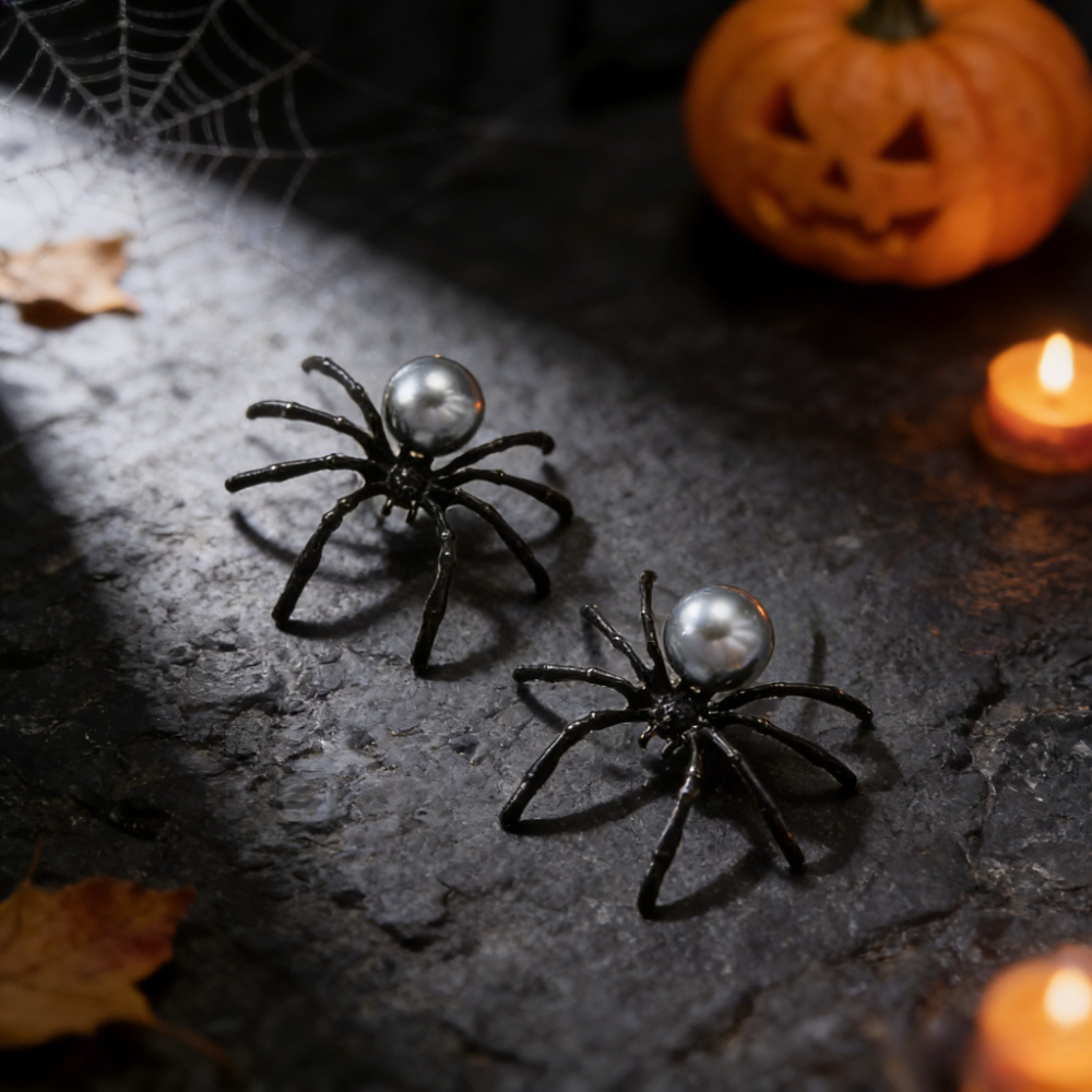 TEMU Pendientes de Punk Vintage, Perlas Falsas Oscuras, Tachuelas de Metal Negro de , Accesorio de Disfraz de Halloween