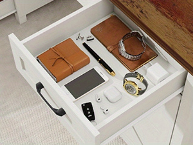 67h   with storage cabinet 5 drawers wooden office table computer desk with charging station sliding barn doors   office desk for home office study white Product details 5