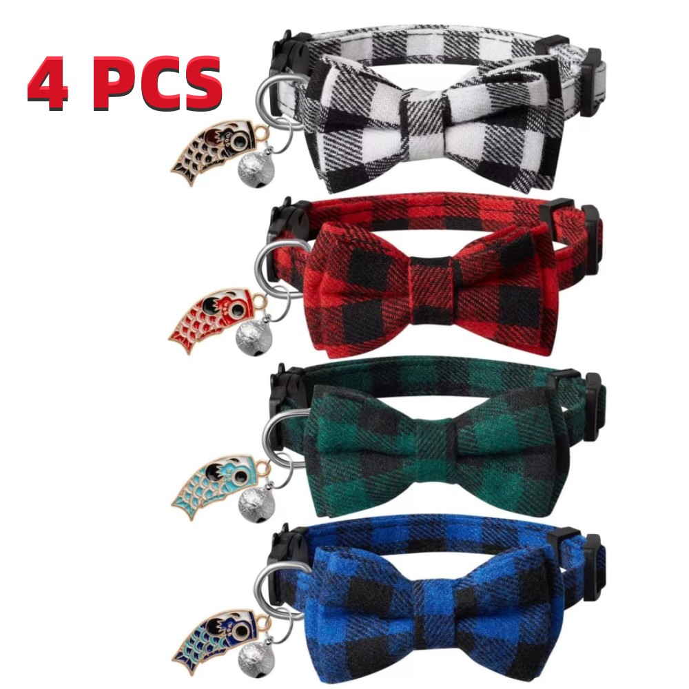 

4pcs Adjustable Breakaway Cat Collars With Bow Tie & Bell - Cute Kitten Safety Collars, 7-12" Fit For , Cat Collar