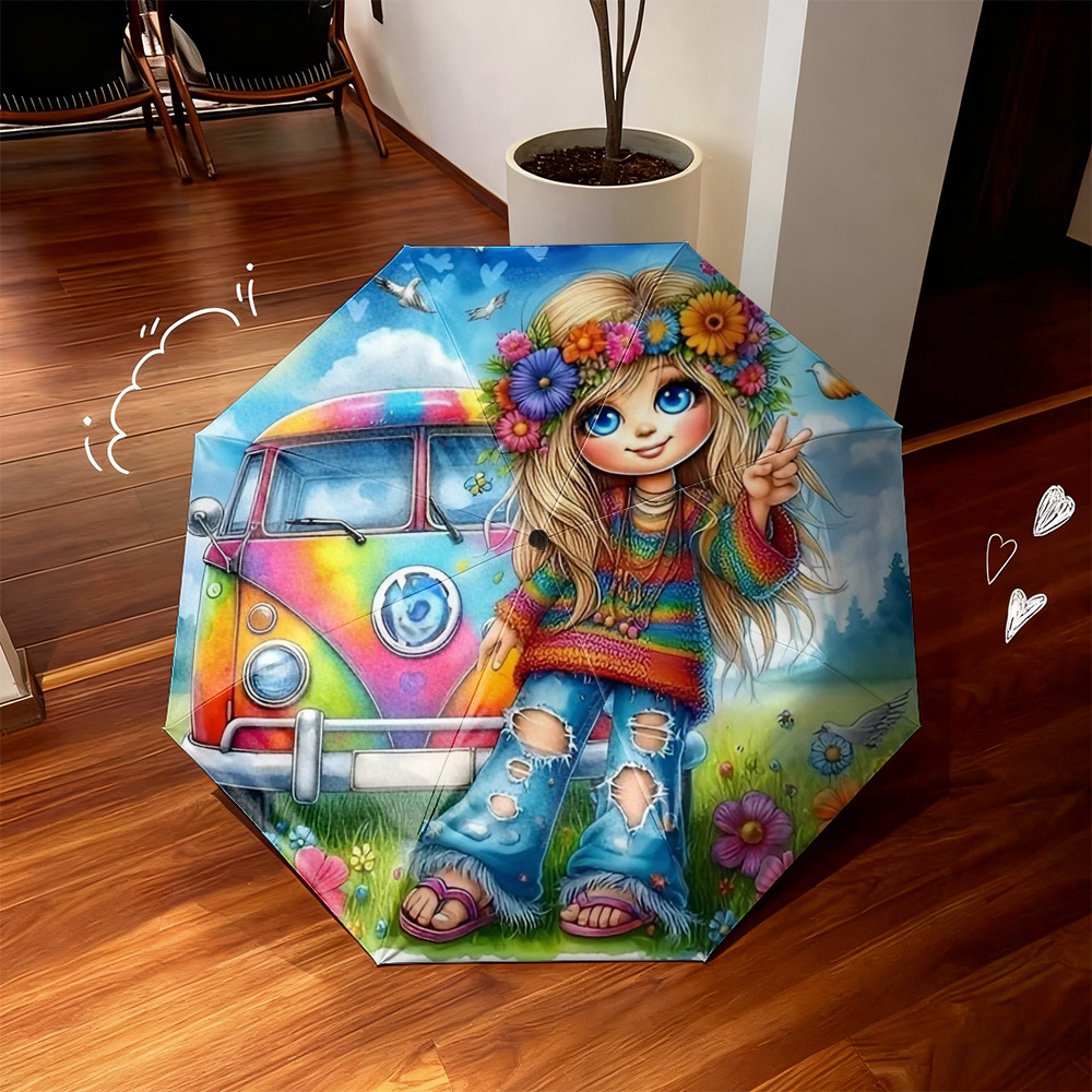 Ow Pattern Folding Umbrella Creative Hippie