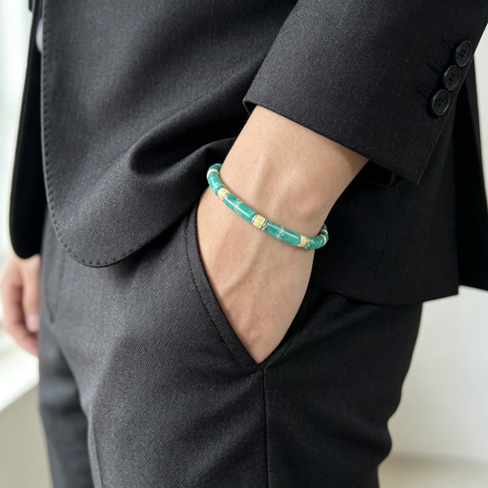 Women's Green Imperial Stone Tube Beads Stretch Bracelet