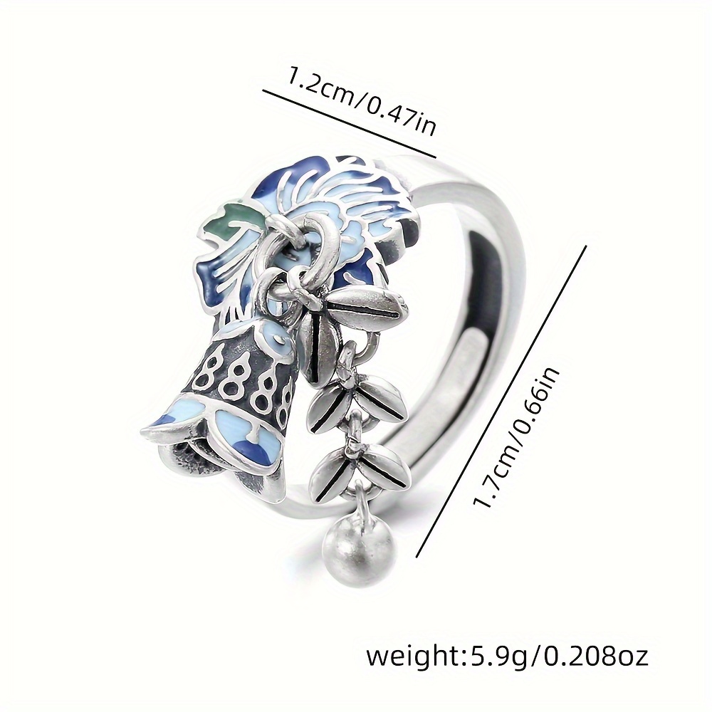 S925 Open Ring Epoxy Wheat Sheaf Flower Tassel Bell Retro Women's Ring