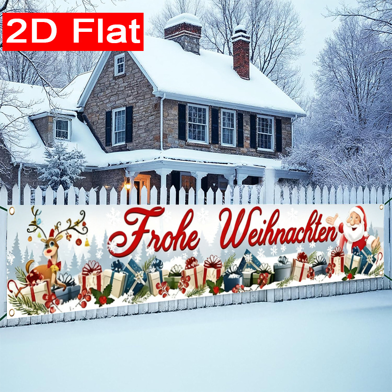 TEMU 2D Flach, 1 Stück 2D Flach Deutsche Weihnachtsdekoration Frohe Weihnachten Veranda Banner Gartenschild für Außenbereich Garten Dekor Saisonale