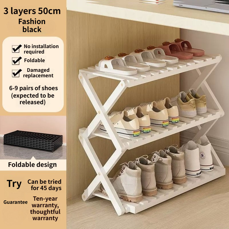 TEMU 3-tier Foldable Bamboo Shoe Rack - Space-saving Storage Organizer, Lightweight And Sturdy Design, Home, Camping, And Living Room Use